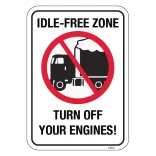 Idle-free zone Stop the engine during loading and unloading goods. Forbudsskilt