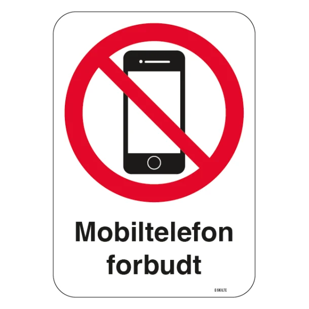 Mobiltelefon forbudt. Forbudsskilt