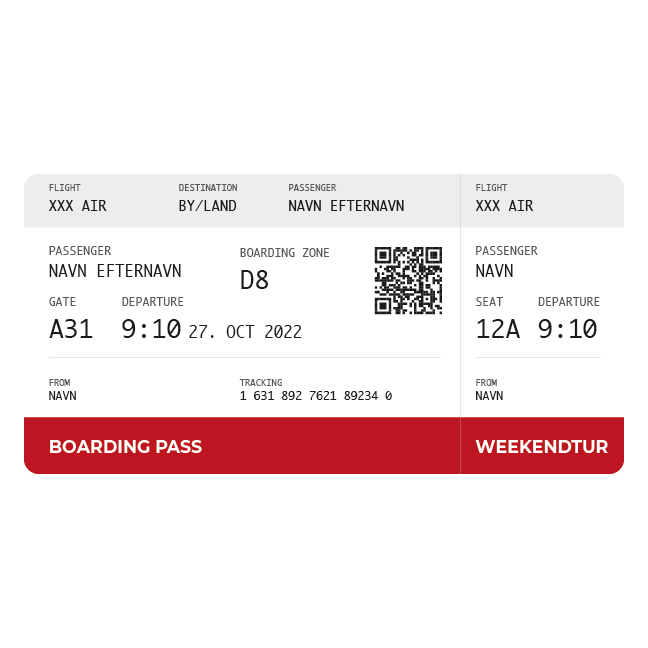 Rejsegavekort rejsecheck fly bording pass