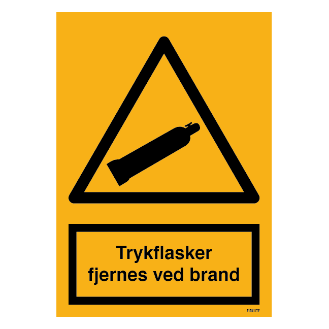 Trykflasker fjernes ved brand. Skilt
