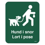 Hund i snor lort i pose grønt skilt