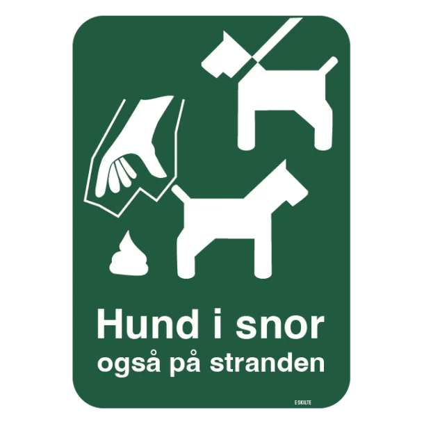 Hund i snor - også på stranden. Hundeskilt