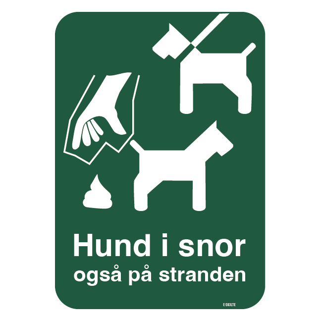 Hund i snor - også på stranden. Hundeskilt