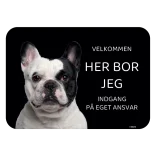 Her bor jeg skilt hund Fransk bulldog lys