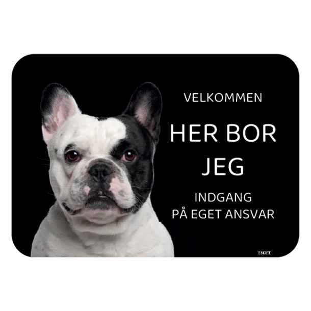 Her bor jeg skilt hund Fransk bulldog lys