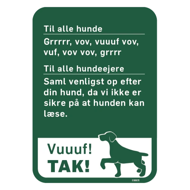 Saml venligst op efter din hund skilt Hundesprog