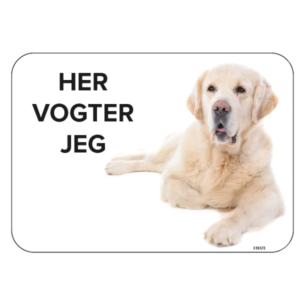 Golden Retriver Her bor jeg. Hundeskilt