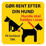 Gør rent efter din hund Gult. Hundeskilt