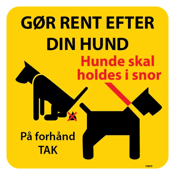 Gør rent efter din hund Gult. Hundeskilt