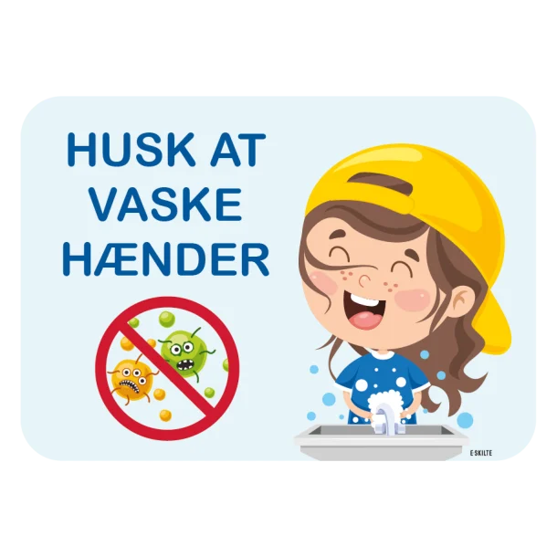 Husk at vaske hænder - børn - bakterier skilt