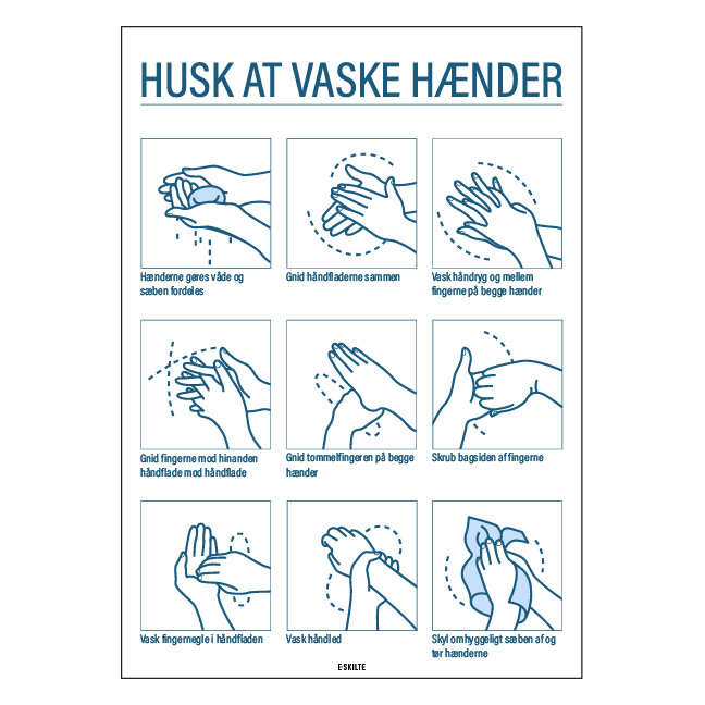 Husk at vaske hænder guide skilt