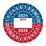 Kalibreringsmærker for 2024-2025 i blå og rød med navn, Selvklæbende, Ø30mm