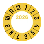 Kalibreringsmærker for 2026 i gul med logo, Selvklæbende, Ø30mm