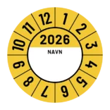 Kalibreringsmærker for 2026 i gul med navn, Selvklæbende, Ø30mm