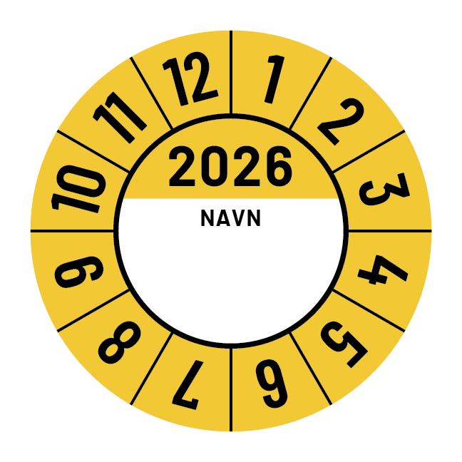 Kalibreringsmærker for 2026 i gul med navn, Selvklæbende, Ø30mm