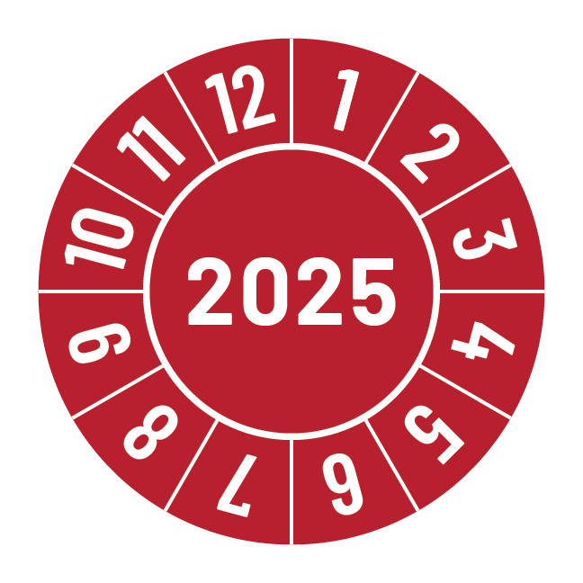 Kalibreringsmærker for 2025 i rød, Selvklæbende, Ø30mm