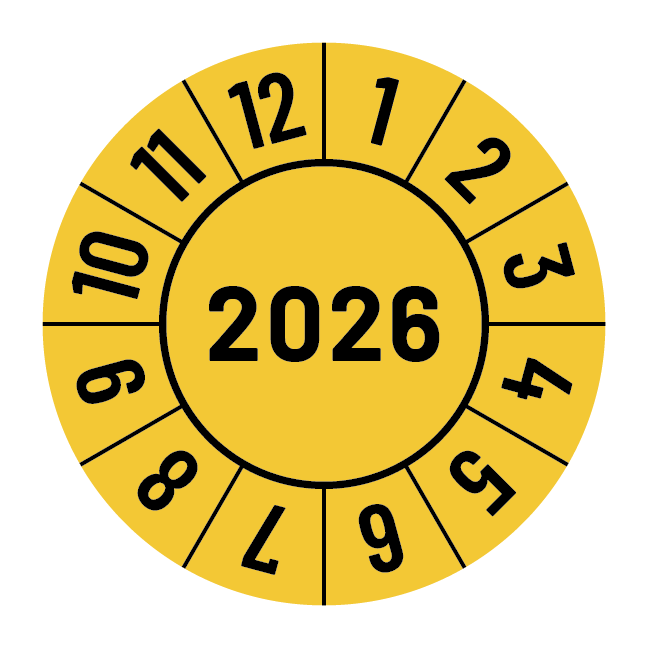Kalibreringsmærker for 2026 i gul, Selvklæbende, Ø30mm
