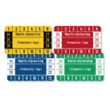Kalibreringsmærker med 'Næste afprøvning' i flere farver, Selvklæbende, 50x30mm