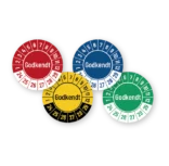 Kalibreringsmærker med 'Godkendt' i flere farver, Selvklæbende, Ø30mm