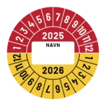 Kalibreringsmærker for 2025-2026 i rød og gul med navn, Selvklæbende, Ø30mm