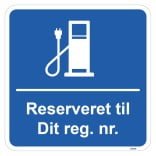 Reserveret til dit. reg. nr kvadratisk ladestander skilt