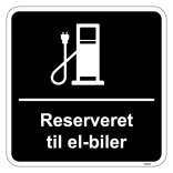 Reserveret til el-biler sort kvadratisk ladestander skilt