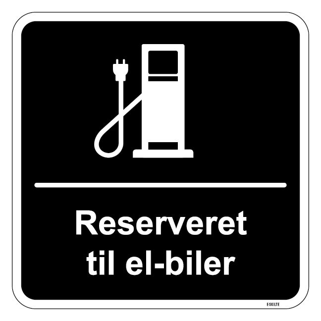 Reserveret til el-biler sort kvadratisk ladestander skilt