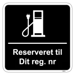 Reserveret til dit reg. nr. sort kvadratisk ladestander skilt