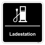 Ladestation sort kvadratisk skilt