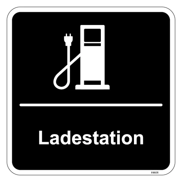 Ladestation sort kvadratisk skilt