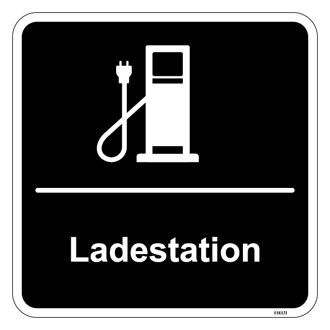 Ladestation sort kvadratisk skilt