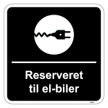 Reserveret til el-biler sort kvadratisk oplader skilt