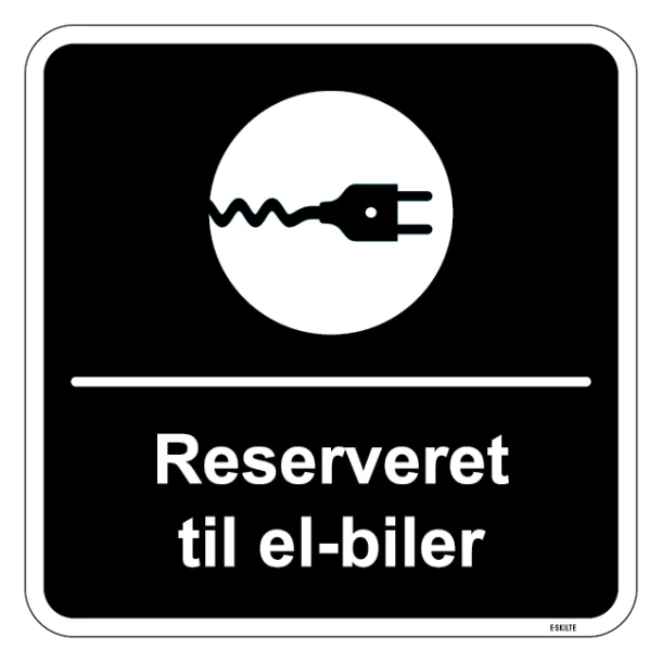 Reserveret til el-biler sort kvadratisk oplader skilt