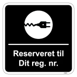 Reserveret til dit reg. nr. sort kvadratisk oplader skilt