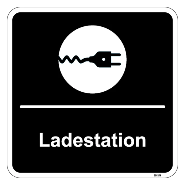 Ladestation sort kvadratisk oplader skilt