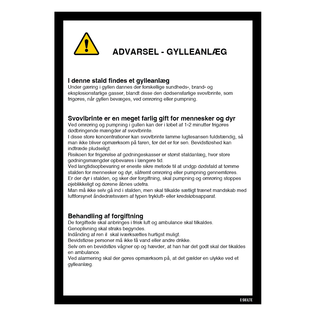 Advarselsskilt til gylleanlæg