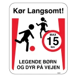 Kør langsomt legende børn og dyr på vejen. Legendebørnskilt