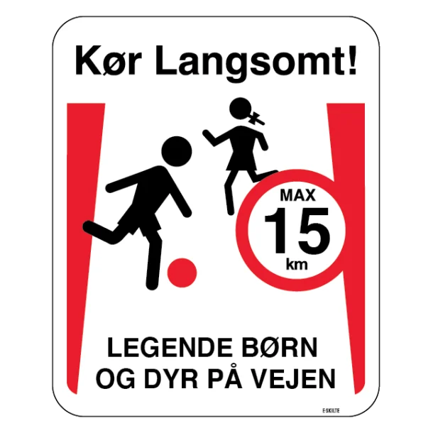 Kør langsomt legende børn og dyr på vejen. Legendebørnskilt