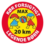 Kør forsigtigt max 20 km legende børn Skilt