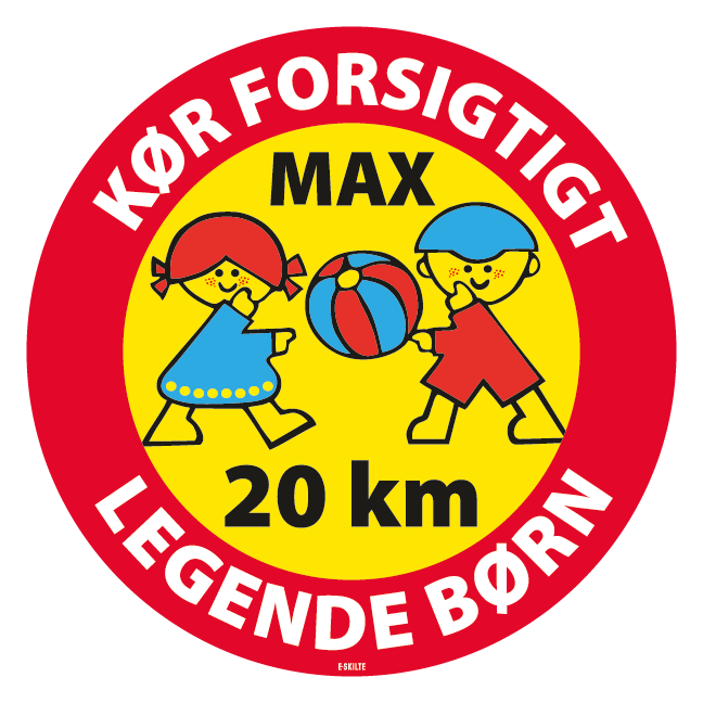 Kør forsigtigt max 20 km legende børn Skilt