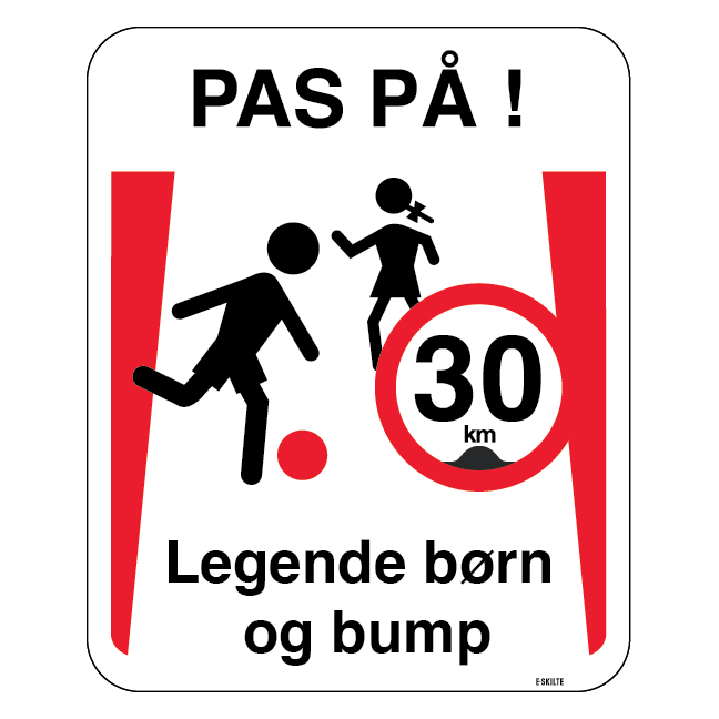 Pas på legende børn og bump 10 km skilt