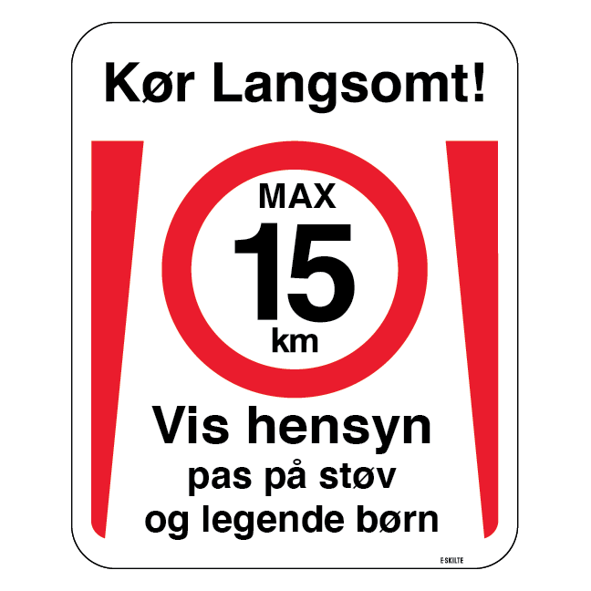 Kør Langsomt vis hensyn pas på støv og legende børn. Skilt