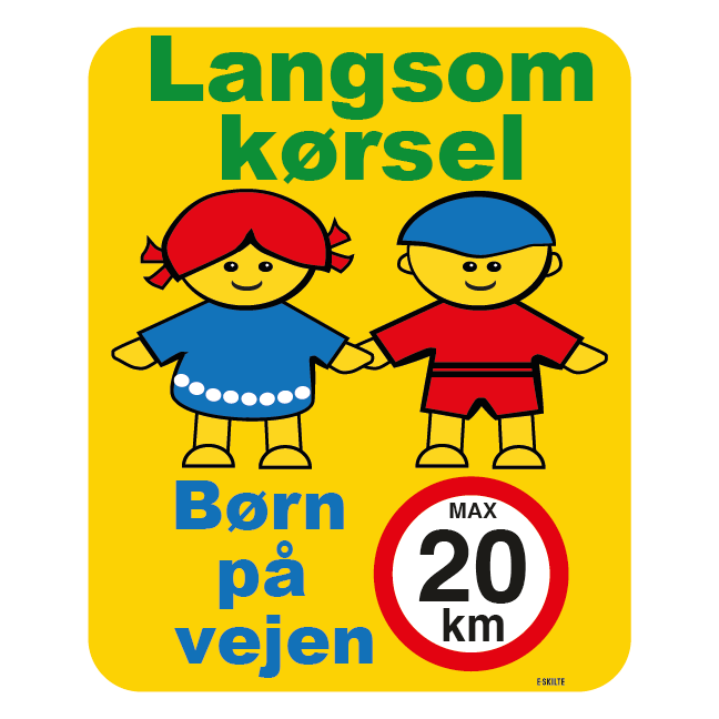 Langsom kørsel børn på vejen max20 km. Skilt