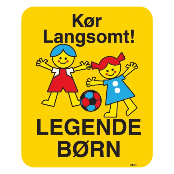 Kør langsomt legende børn. Legendebørnskilt