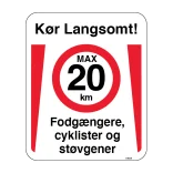 Fodgængere, cyklister og støvgener. Fartdæmpendeskilt