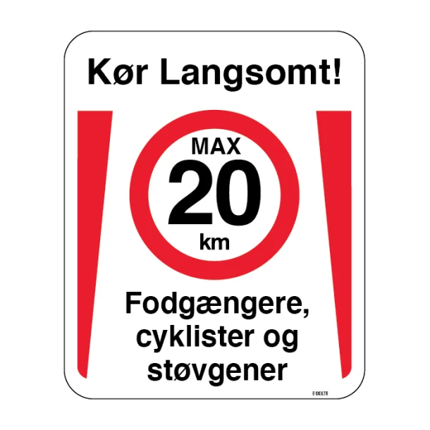 Fodgængere, cyklister og støvgener. Fartdæmpendeskilt