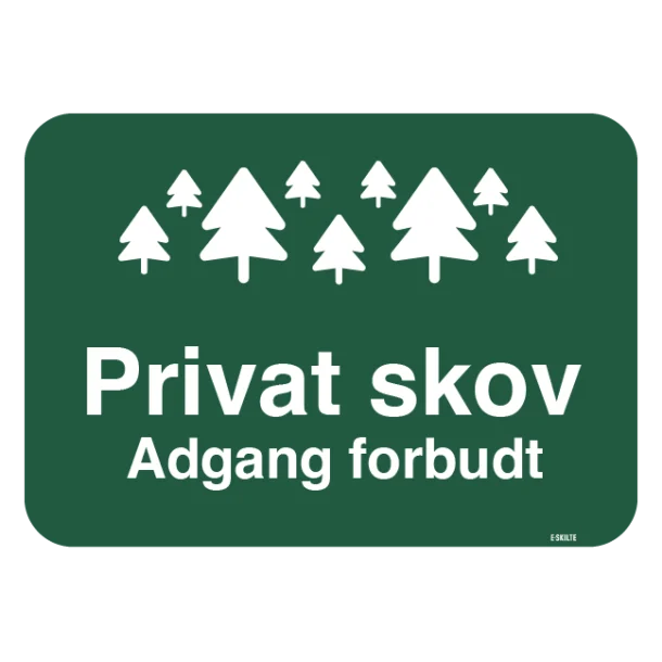 Privat skov grønt skilt med skov