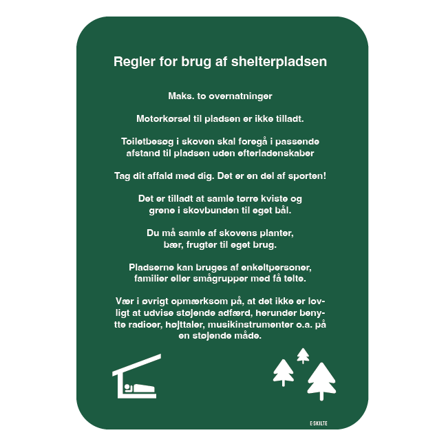 Shelterplads regler skilt