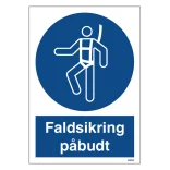 Faldsikring påbudt.Påbudsskilt