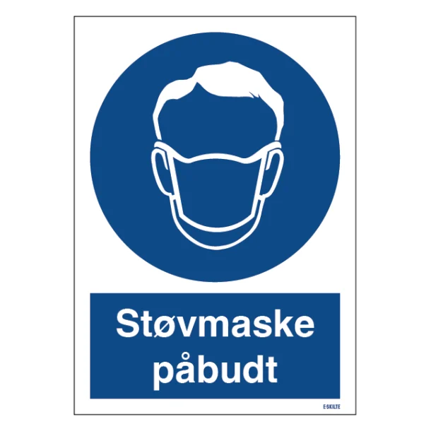 Støv maske påbudt. Påbudsskilt